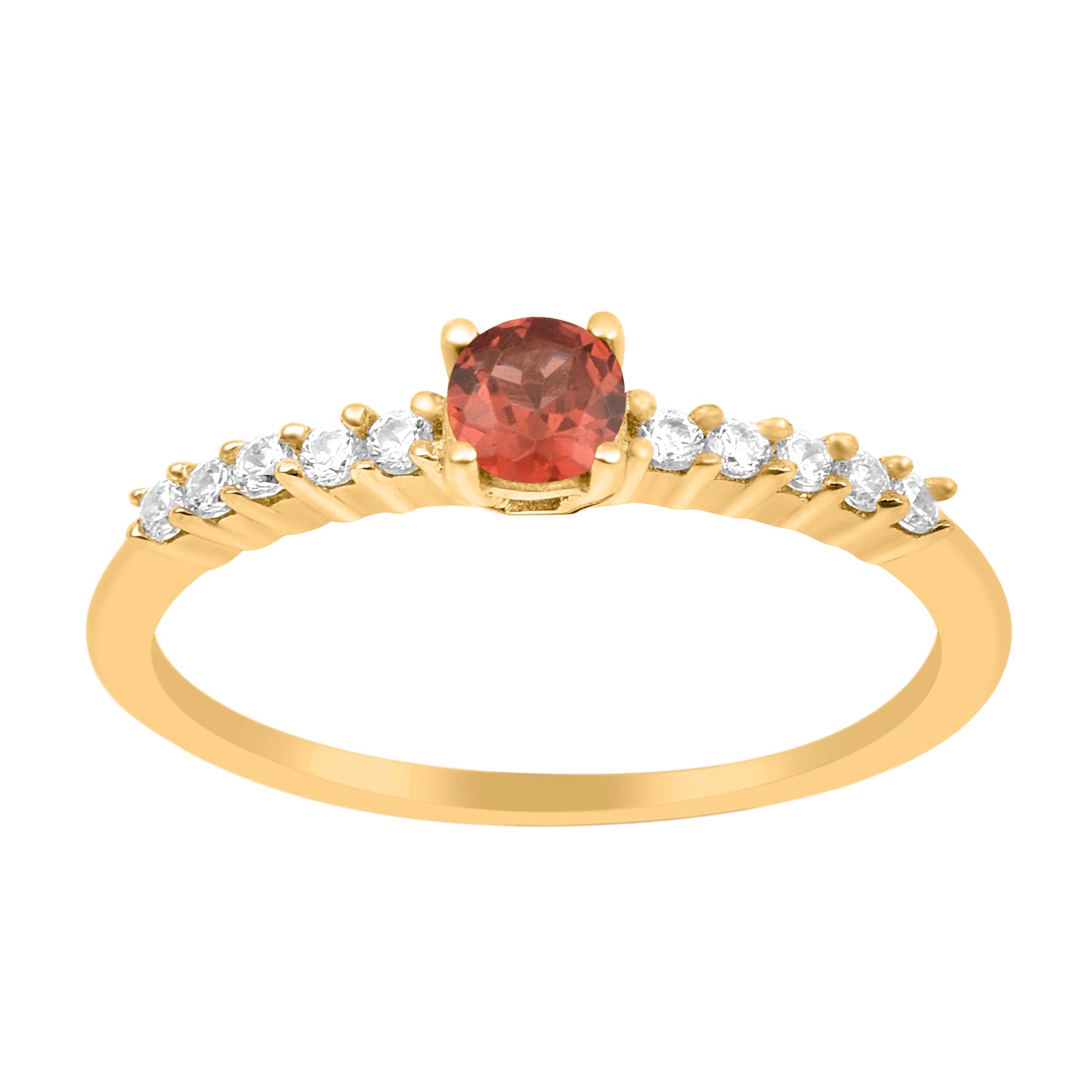 Garnet Solitaire Wedding Ring - Sterling Silver