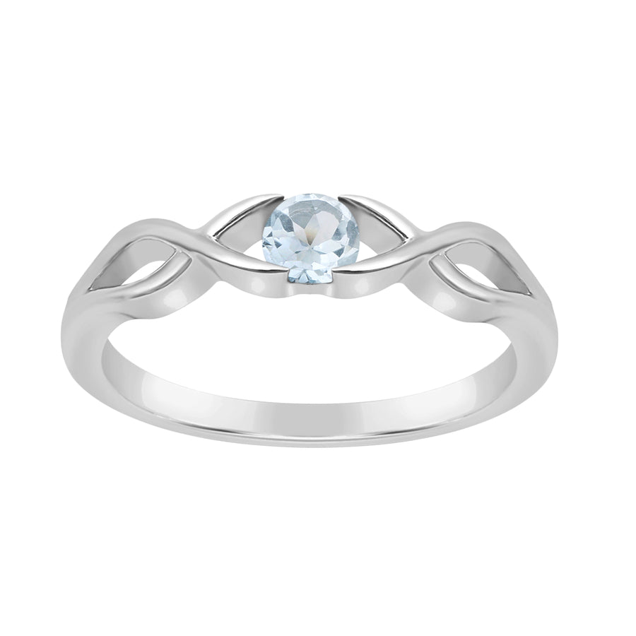 Aquamarine Solitaire Split Shank Ring - Sterling Silver