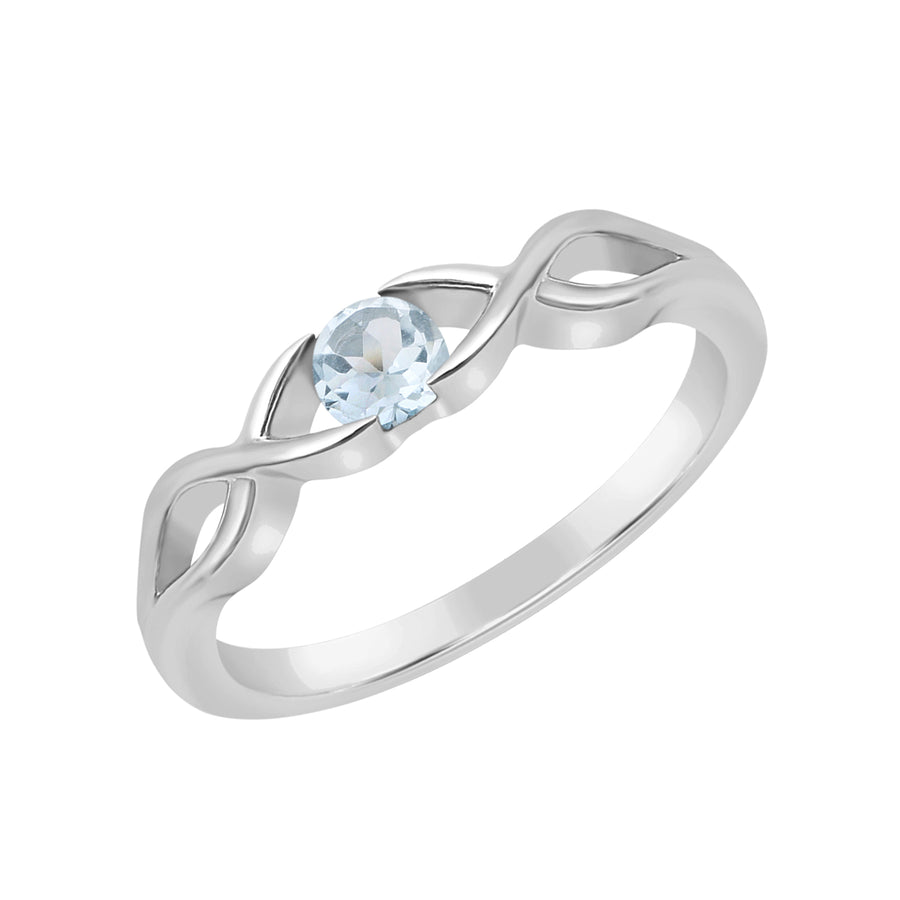 Aquamarine Solitaire Split Shank Ring - Sterling Silver