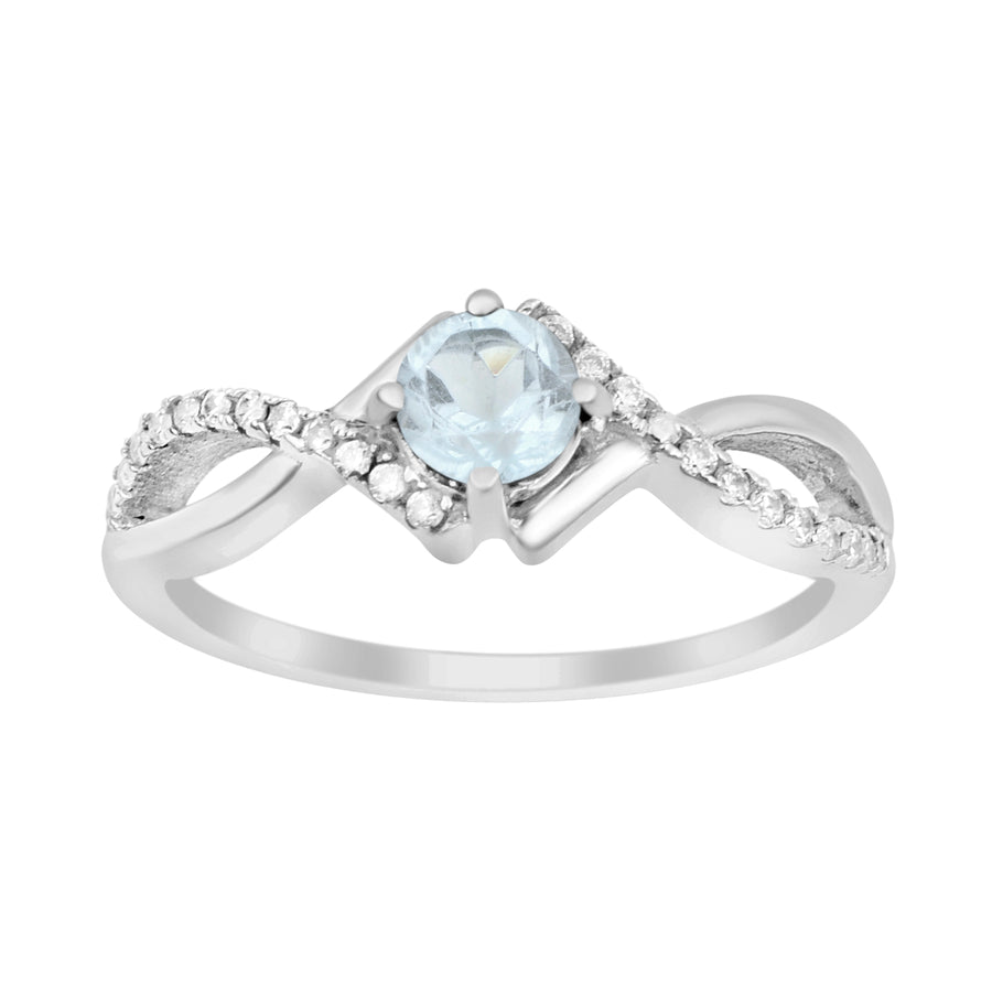 Aquamarine Infinity Twist Ring - Sterling Silver