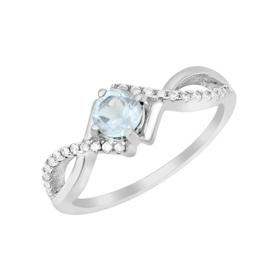 Aquamarine Infinity Twist Ring - Sterling Silver