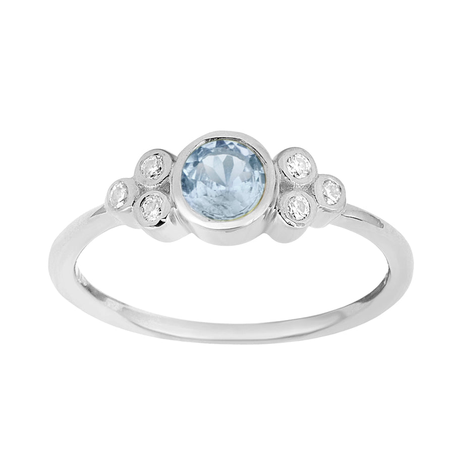 Aquamarine Cluster Engagement Ring - Sterling Silver
