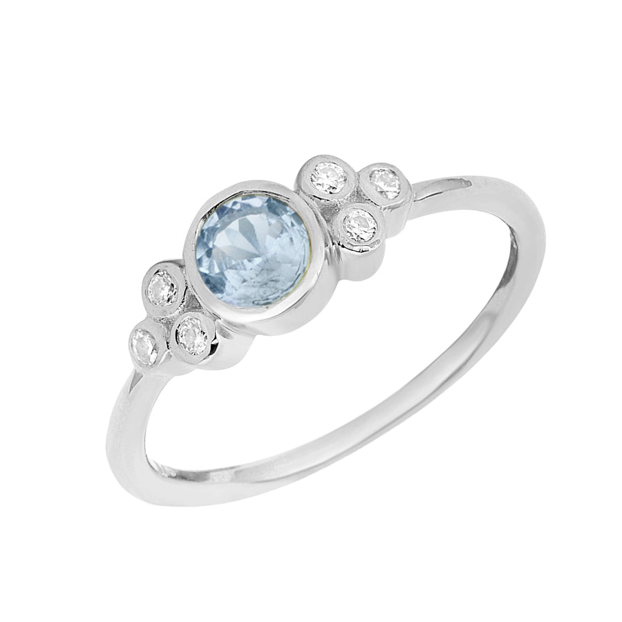 Aquamarine Cluster Engagement Ring - Sterling Silver