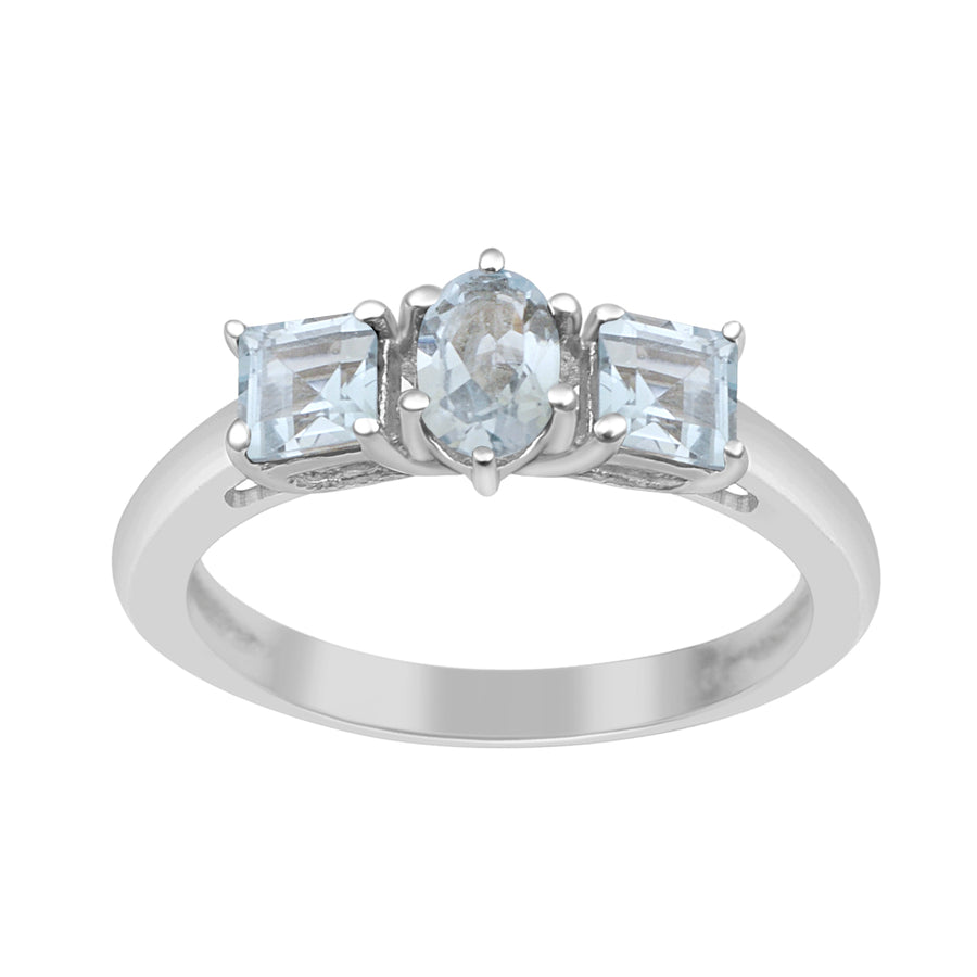 Aquamarine Three Stone Ring - Sterling Silver