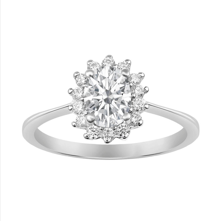 Moissanite Vintage Floral Style Halo Ring - Sterling Silver