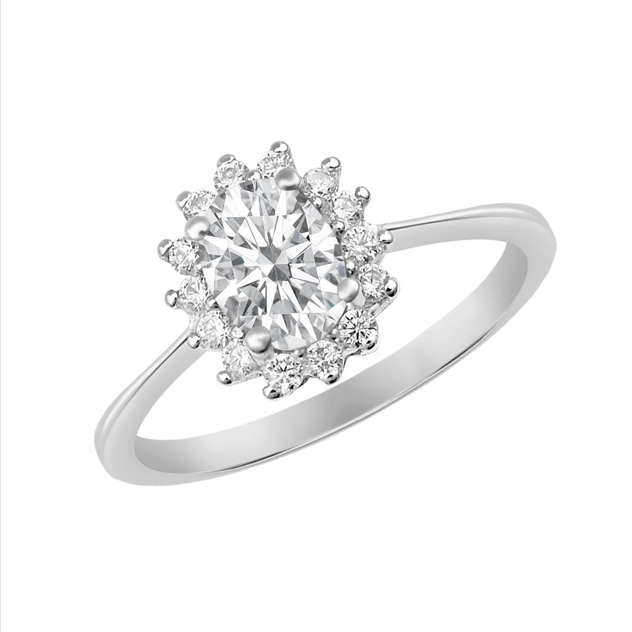 Moissanite Vintage Floral Style Halo Ring - Sterling Silver