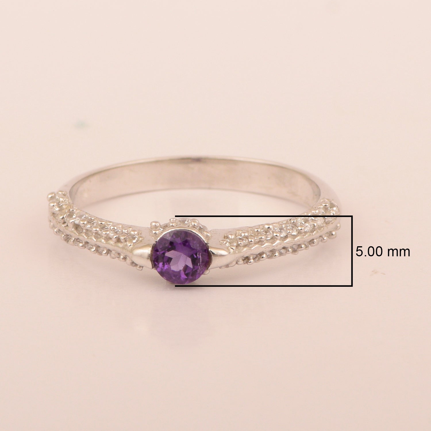 925 Sterling Silver Round 4MM Amethyst White Accents Promise Ring - Kimaya INC
