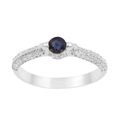 925 Sterling Silver Round 4MM Blue Sapphire White Accents Promise Ring - Kimaya INC