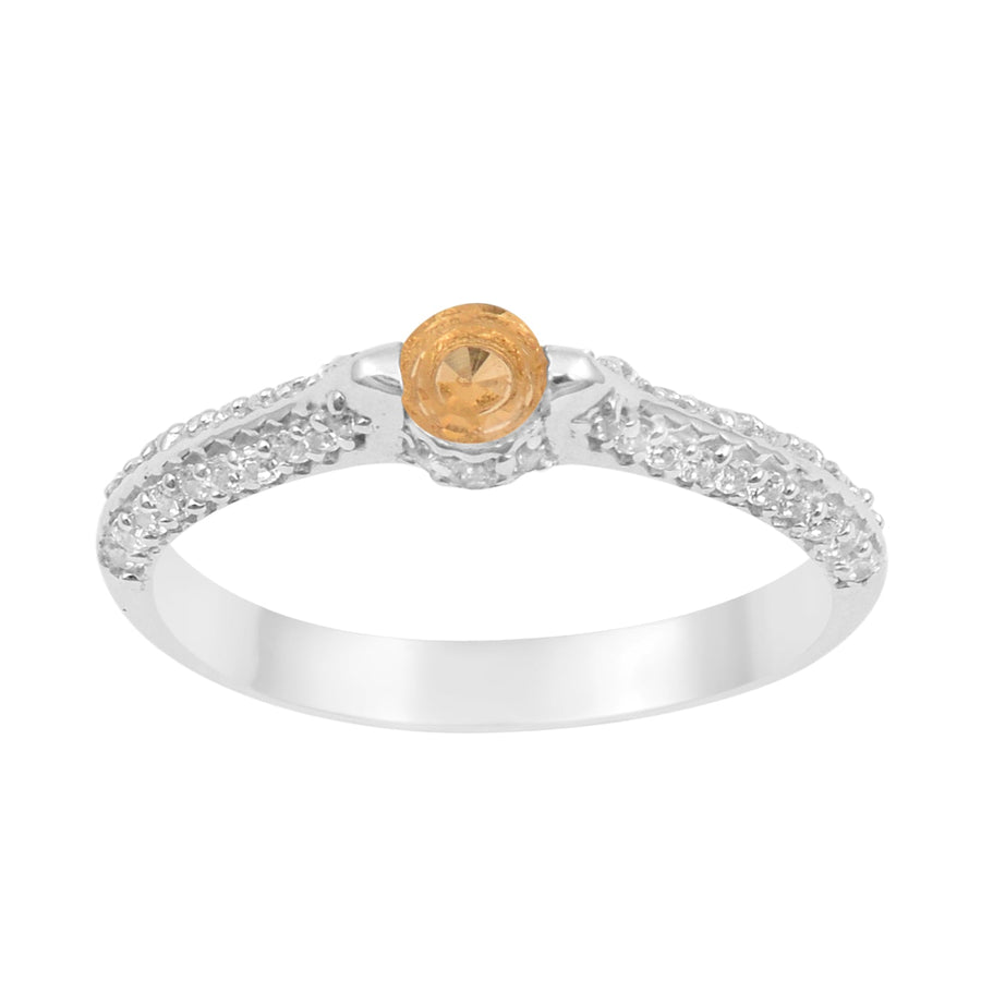 925 Sterling Silver Round 4MM Citrine White Accents Promise Ring