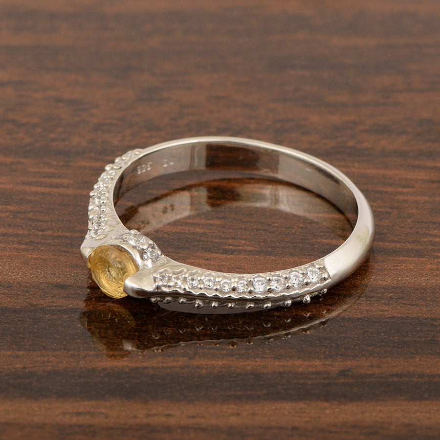 925 Sterling Silver Round 4MM Citrine White Accents Promise Ring