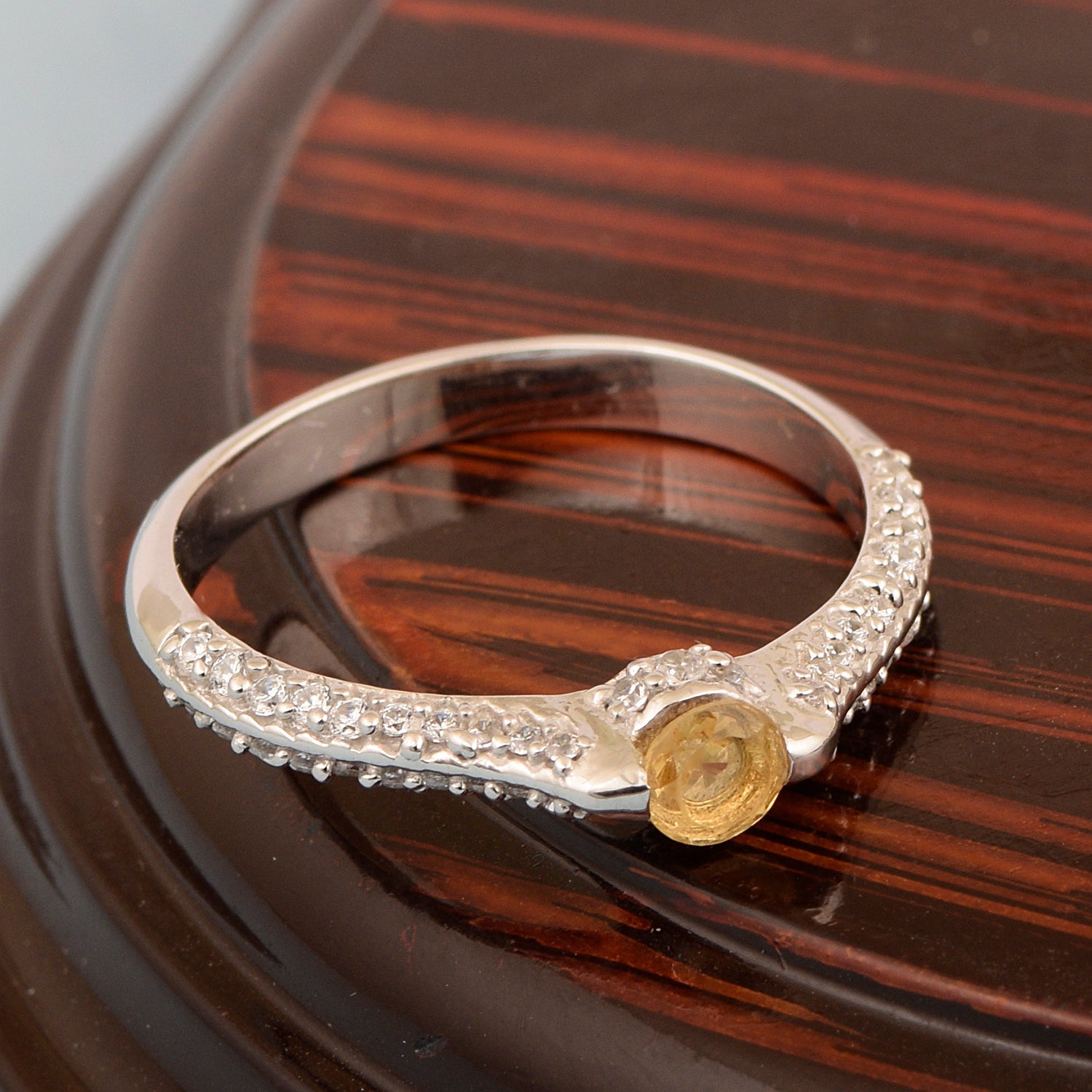 925 Sterling Silver Round 4MM Citrine White Accents Promise Ring - Kimaya INC