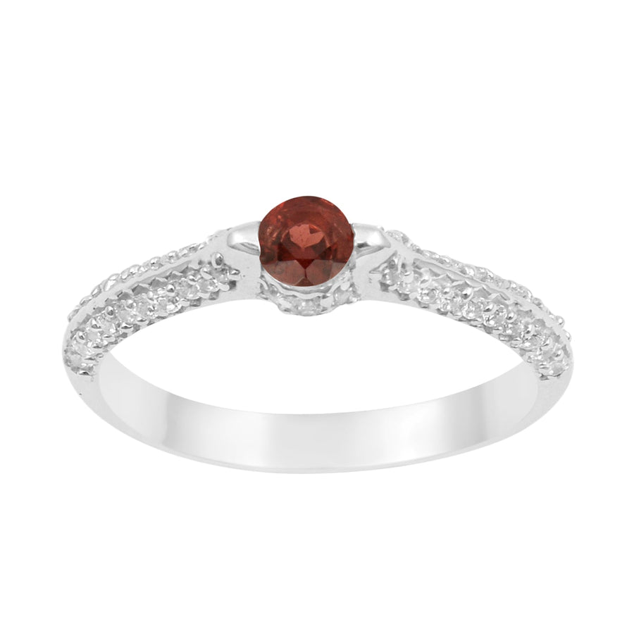 925 Sterling Silver Round 4MM Garnet White Accents Promise Ring