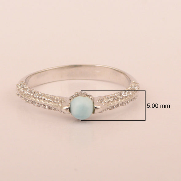 925 Sterling Silver Round 4MM Larimar White Accents Promise Ring - Kimaya INC