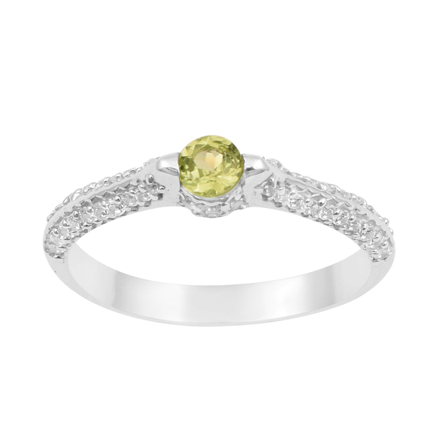 925 Sterling Silver Round 4MM Peridot White Accents Promise Ring
