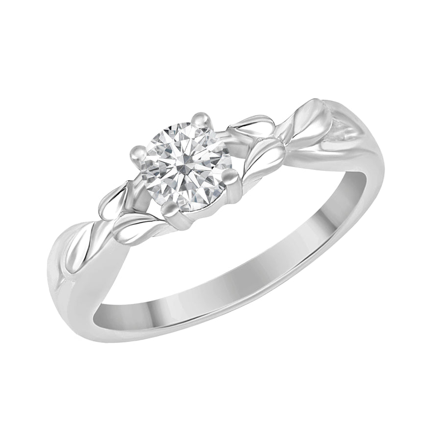 Moissanite Leaf Motif Solitaire Ring - Sterling Silver