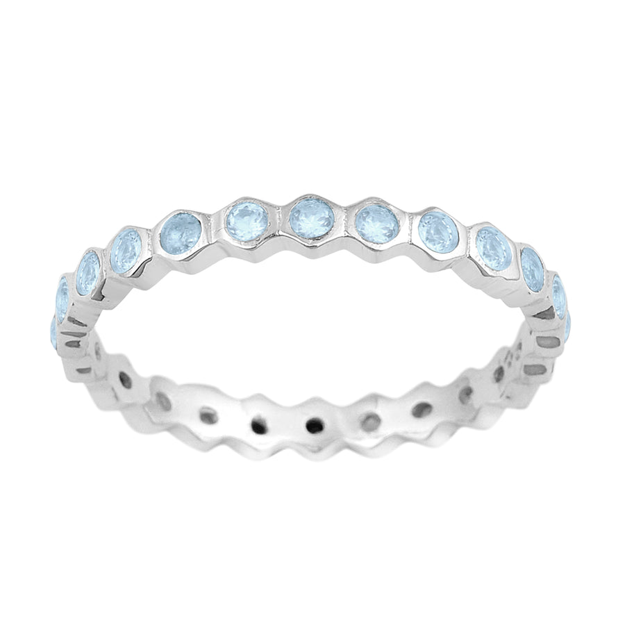 Aquamarine Bezel Set Eternity Ring - Sterling Silver
