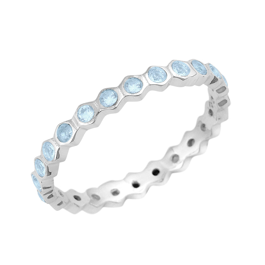 Aquamarine Bezel Set Eternity Ring - Sterling Silver