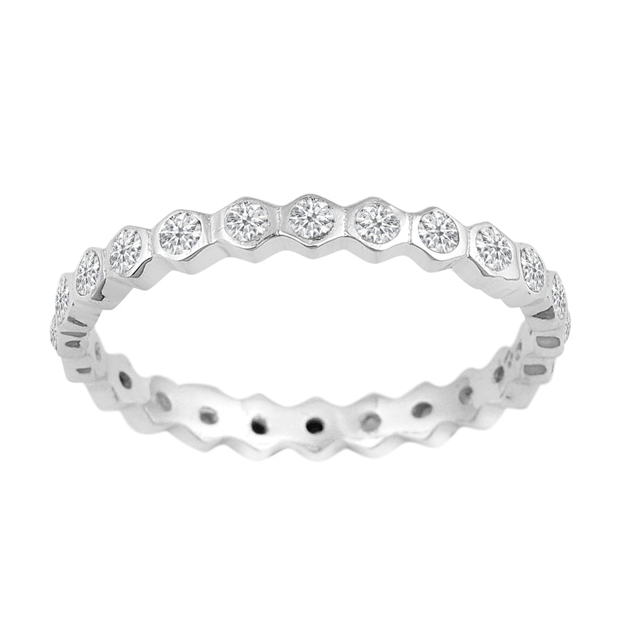 Moissanite Geometric Bezel Eternity Band Ring - Sterling Silver