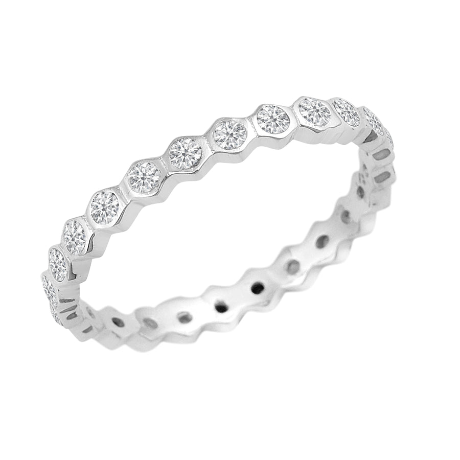 Moissanite Geometric Bezel Eternity Band Ring - Sterling Silver