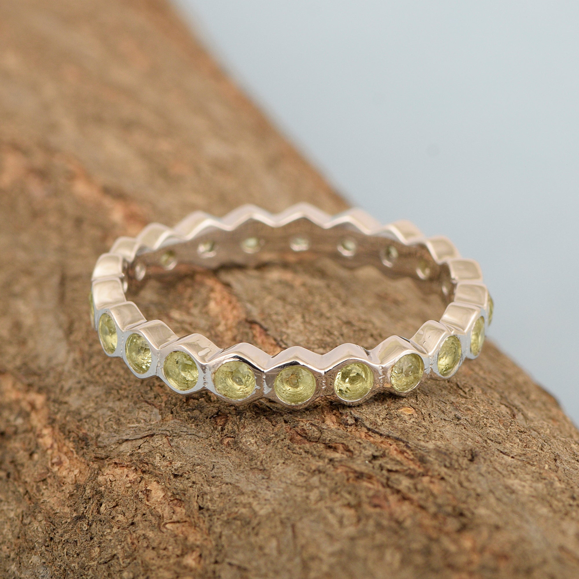 Full Eternity 1.20 Ctw Peridot Gemstone Women Stacking Ring - Kimaya INC