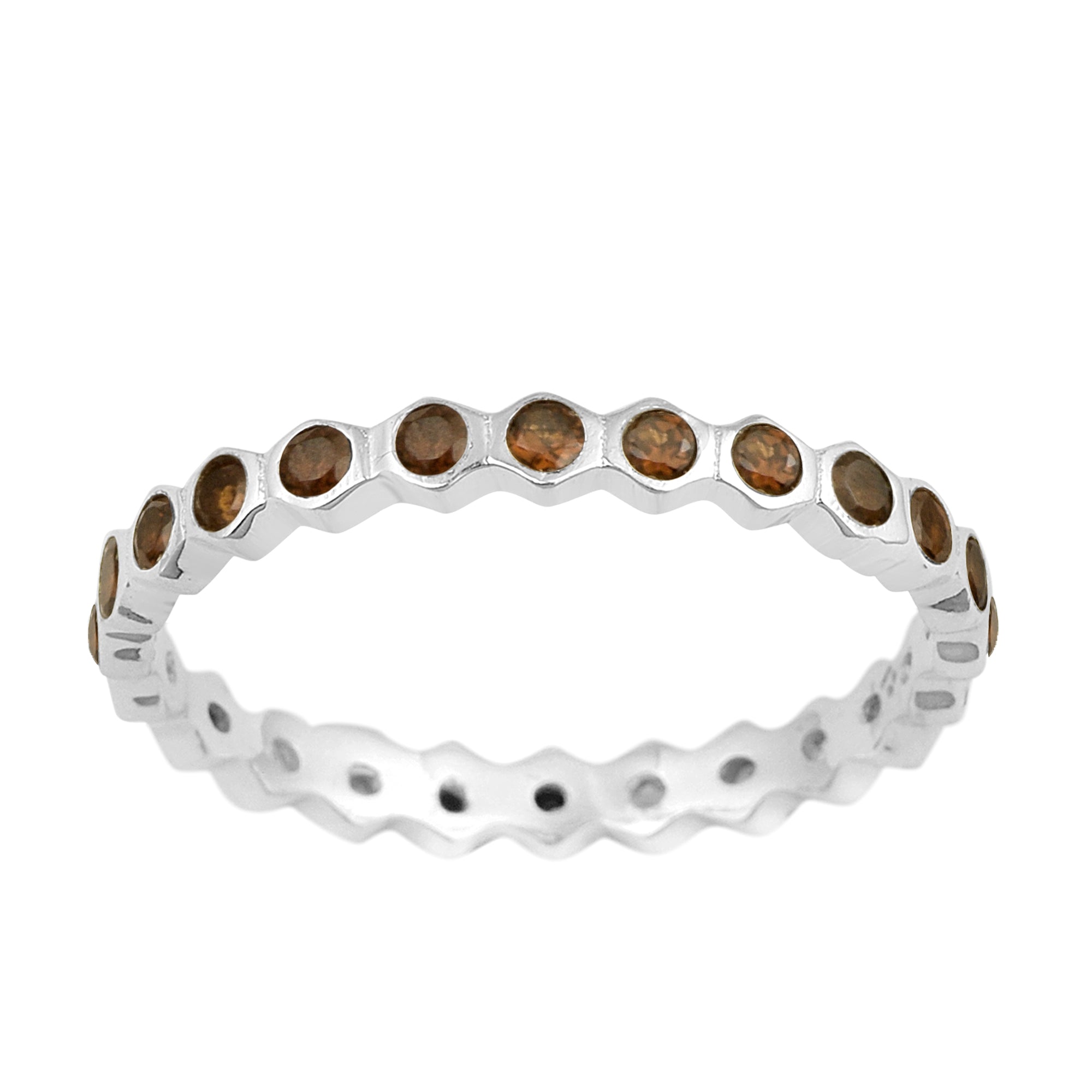 Full Eternity 1.20 Ctw Smoky Quartz Gemstone Women Stacking Ring - Kimaya INC