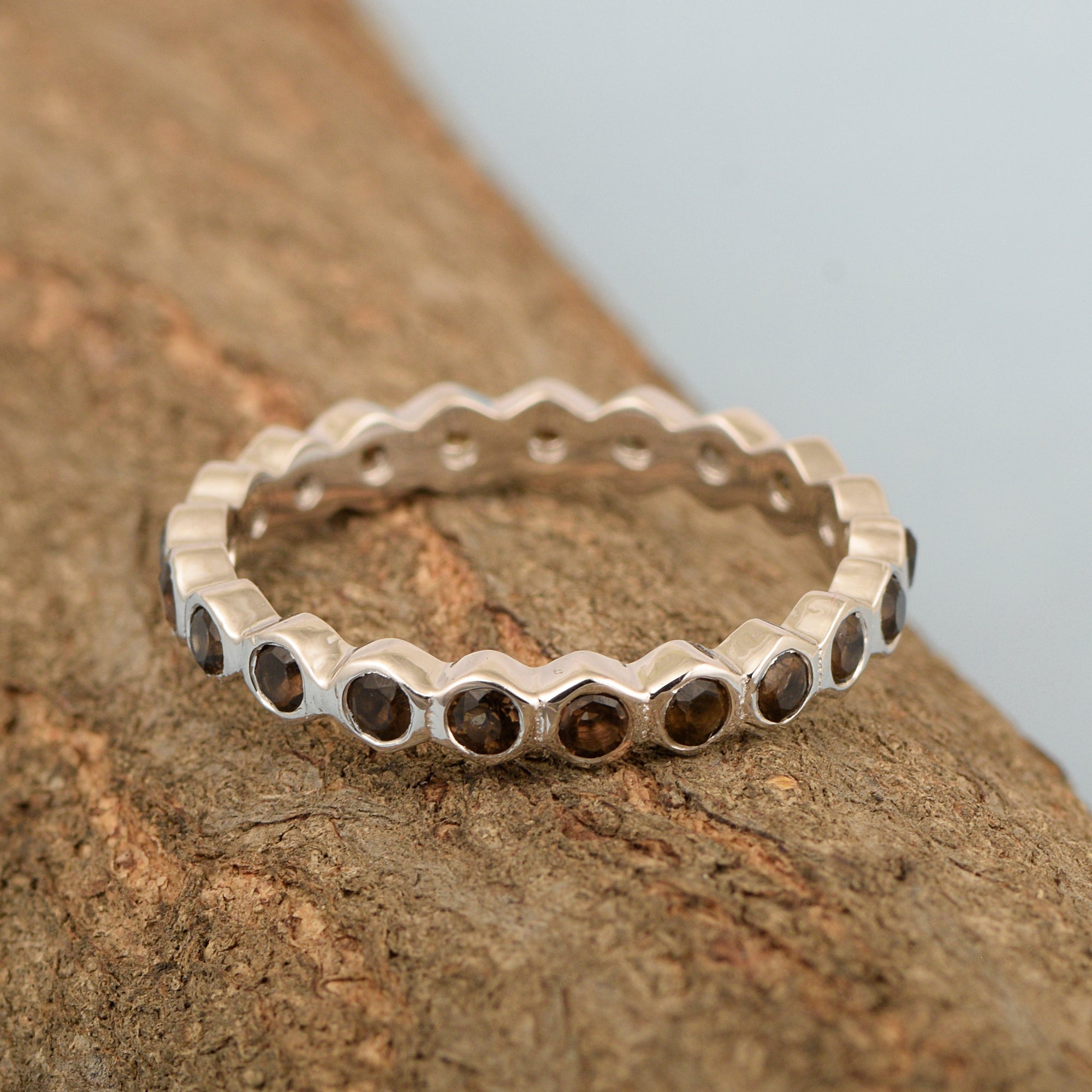 Full Eternity 1.20 Ctw Smoky Quartz Gemstone Women Stacking Ring - Kimaya INC