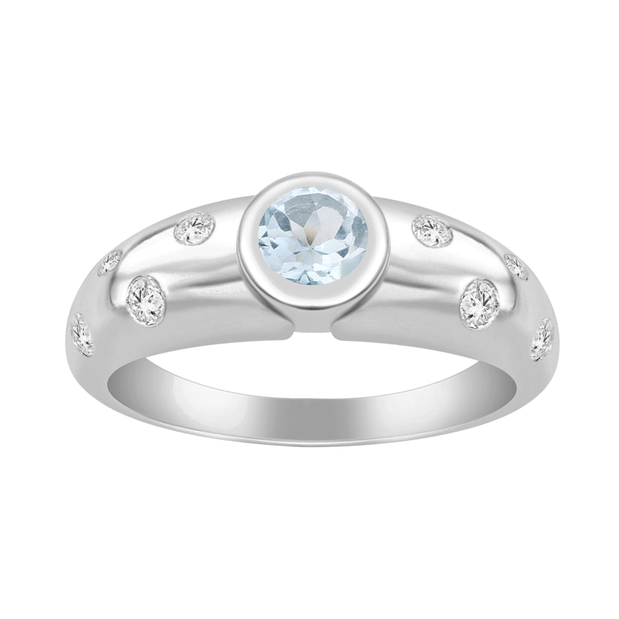 Aquamarine Contemporary Dome Ring -Sterling Silver