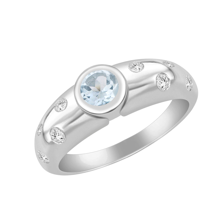 Aquamarine Contemporary Dome Ring -Sterling Silver