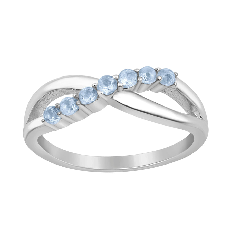 Aquamarine Crossover Band Ring- Sterling Silver