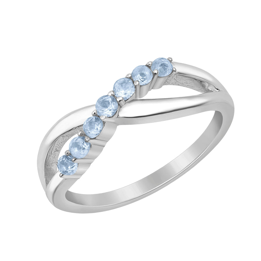 Aquamarine Crossover Band Ring- Sterling Silver
