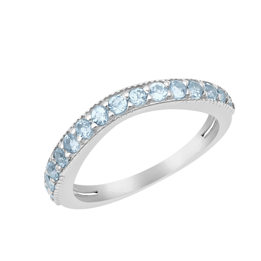 Aquamarine Curve Eternity Ring - Sterling Silver