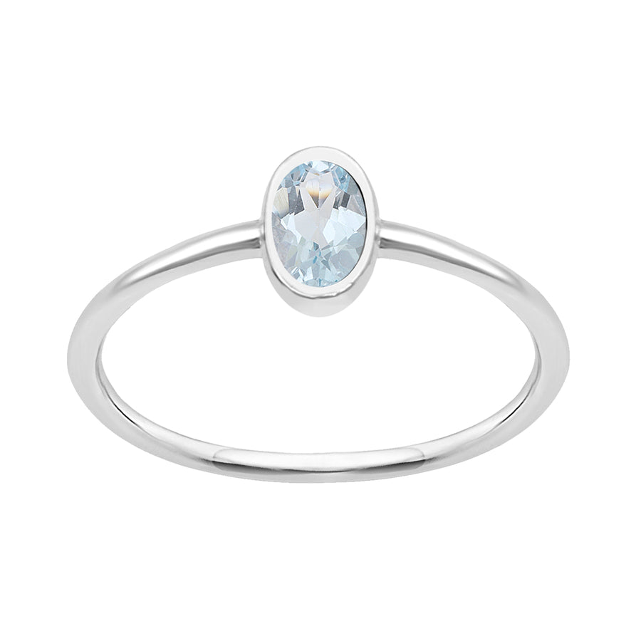 Aquamarine Minimalist Bezel Set Solitaire Ring -Sterling Silver