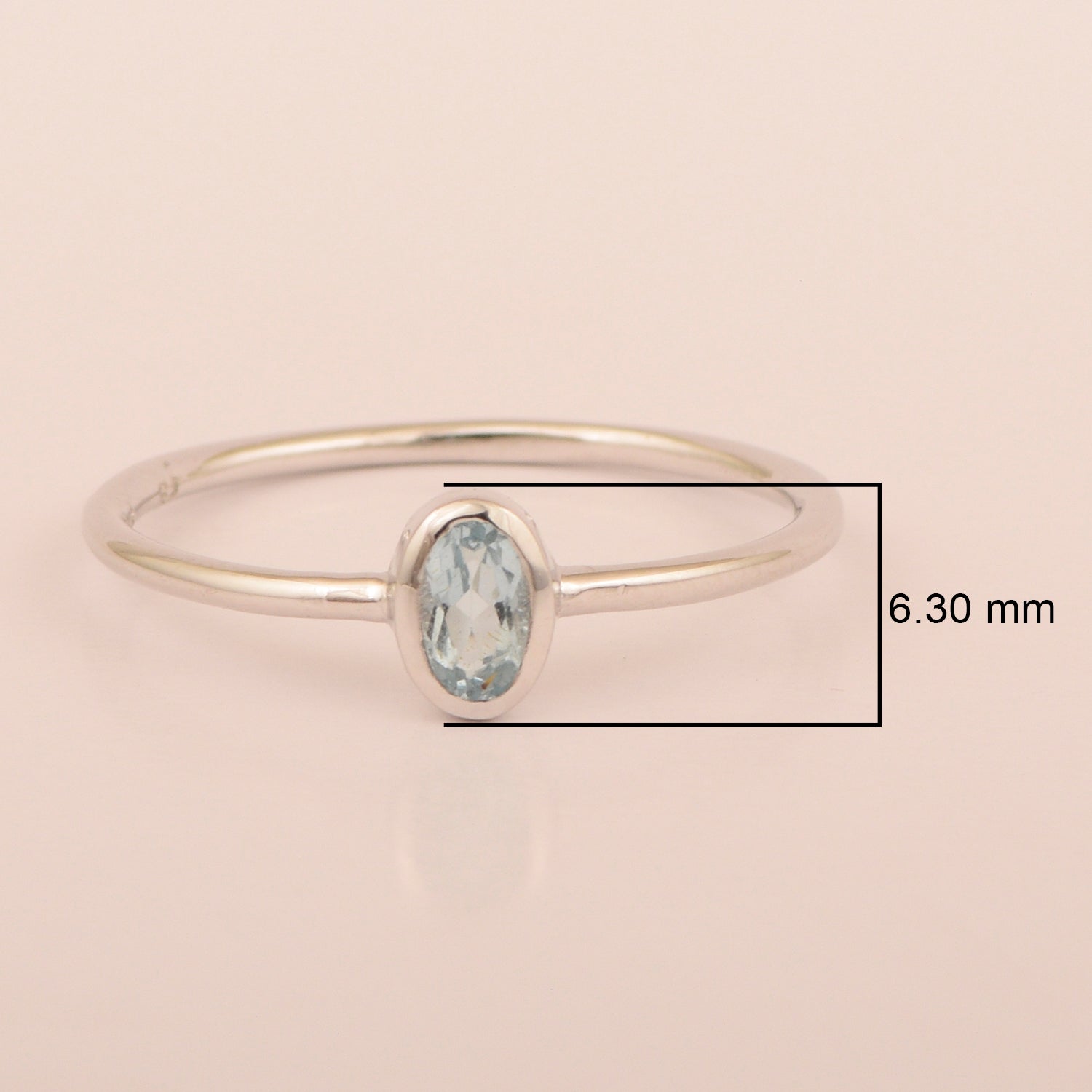 Oval Cut 5X3MM Bezel Set Aquamarine 925 Sterling Silver Women Stacking Ring - Kimaya INC