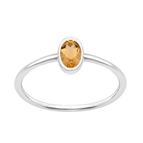 Oval Cut 5X3MM Bezel Set Citrine 925 Sterling Silver Women Stacking Ring - Kimaya INC
