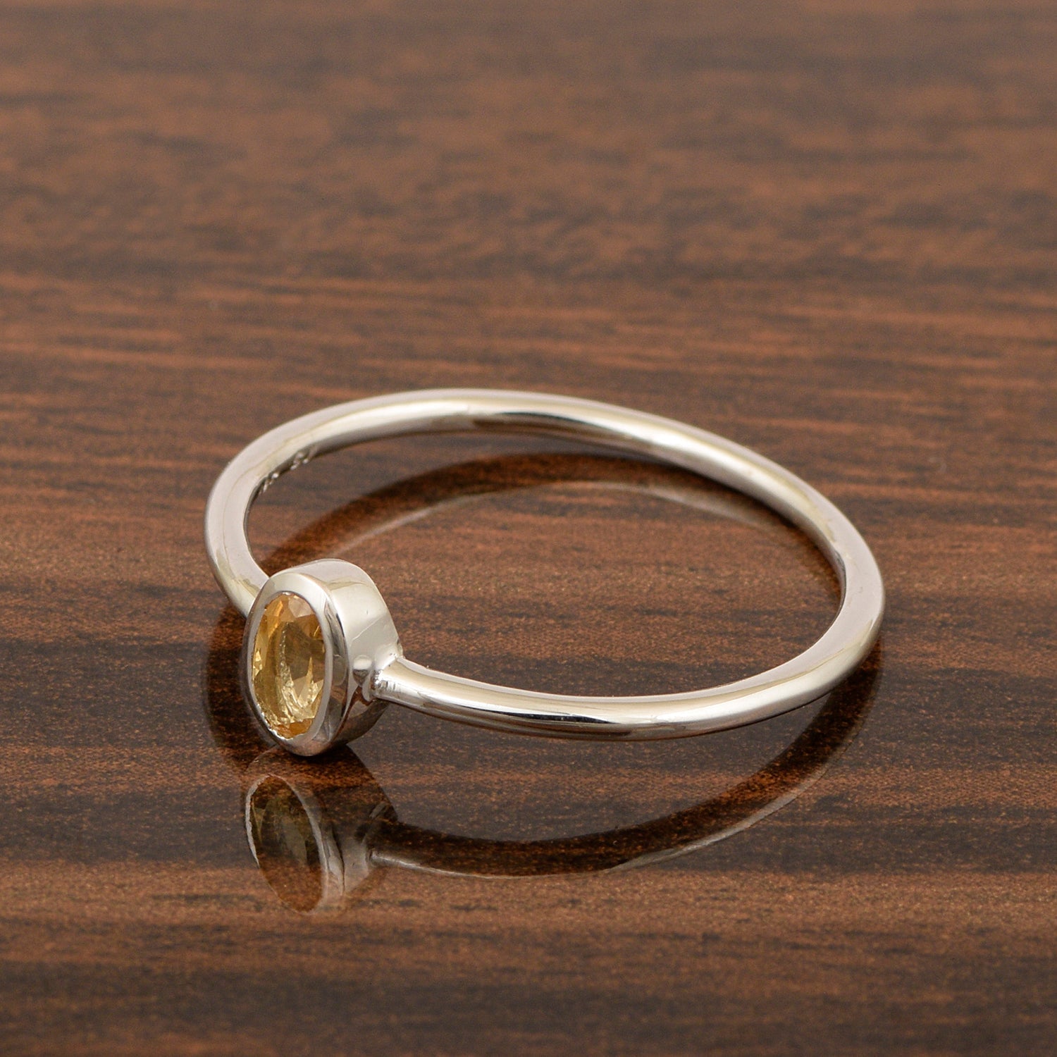 Oval Cut 5X3MM Bezel Set Citrine 925 Sterling Silver Women Stacking Ring - Kimaya INC