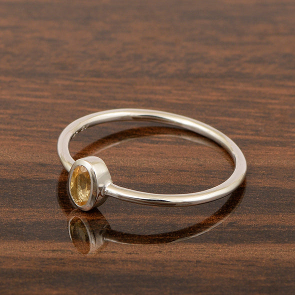 Oval Cut 5X3MM Bezel Set Citrine 925 Sterling Silver Women Stacking Ring - Kimaya INC