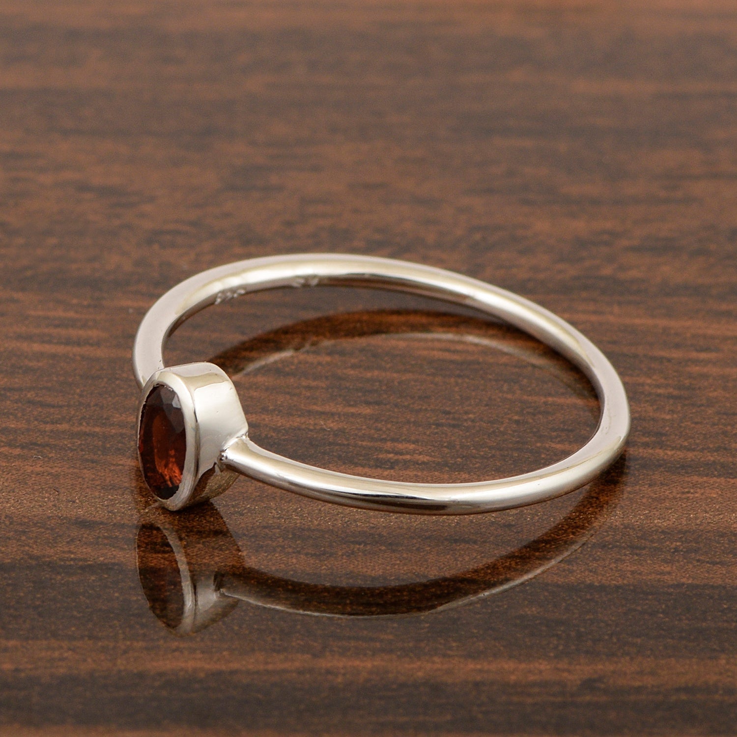 Oval Cut 5X3MM Bezel Set Garnet 925 Sterling Silver Women Stacking Ring - Kimaya INC