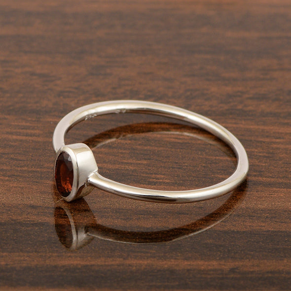 Oval Cut 5X3MM Bezel Set Garnet 925 Sterling Silver Women Stacking Ring - Kimaya INC