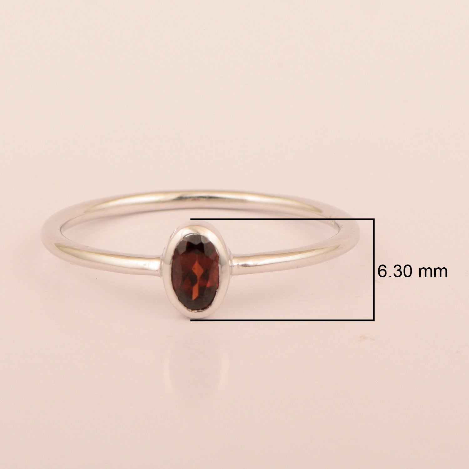 Oval Cut 5X3MM Bezel Set Garnet 925 Sterling Silver Women Stacking Ring - Kimaya INC