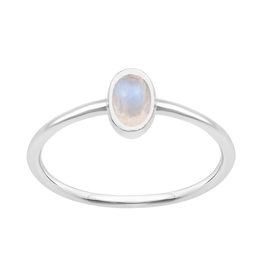 Oval Cut 5X3MM Bezel Set Moonstone 925 Sterling Silver Women Stacking Ring