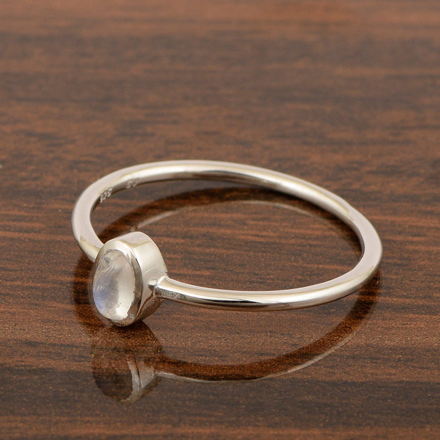 Oval Cut 5X3MM Bezel Set Moonstone 925 Sterling Silver Women Stacking Ring