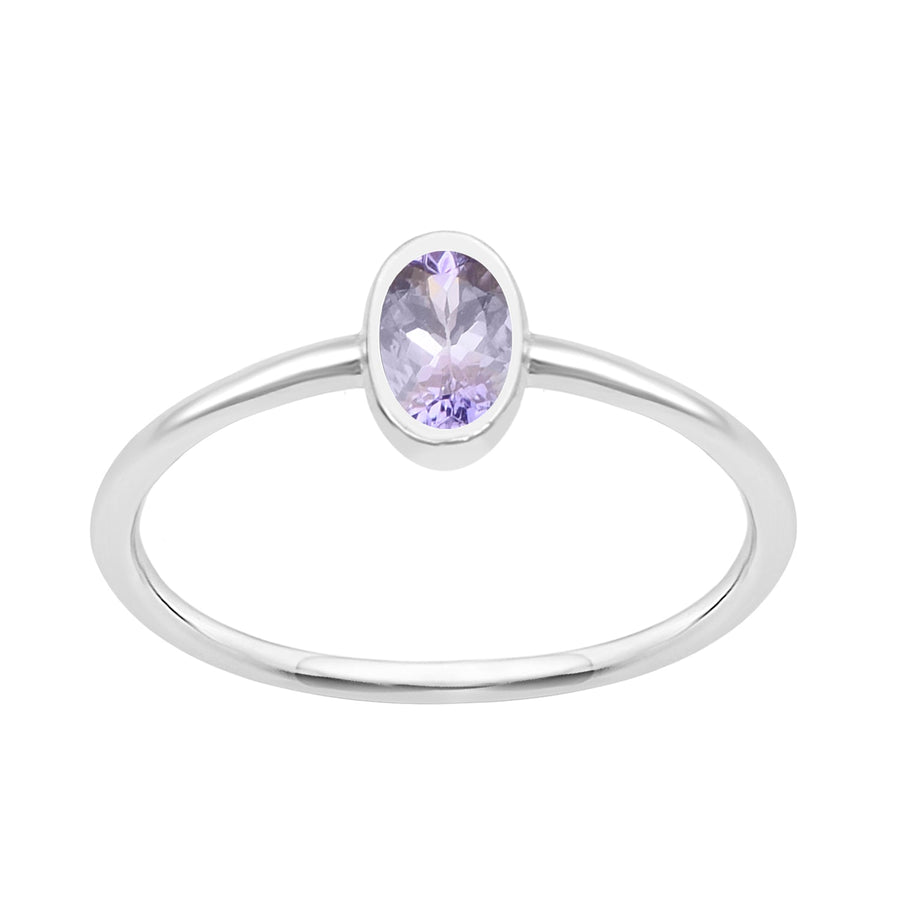 Oval Cut 5X3MM Bezel Set Tanzanite 925 Sterling Silver Women Stacking Ring