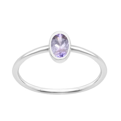 Oval Cut 5X3MM Bezel Set Tanzanite 925 Sterling Silver Women Stacking Ring - Kimaya INC