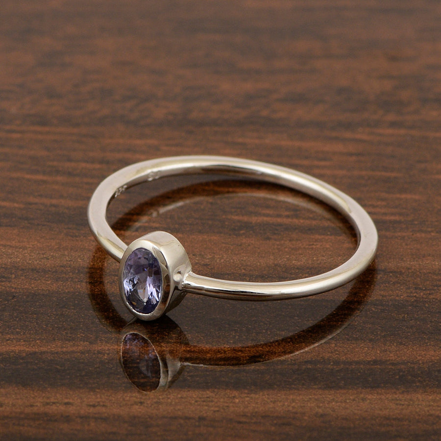 Oval Cut 5X3MM Bezel Set Tanzanite 925 Sterling Silver Women Stacking Ring