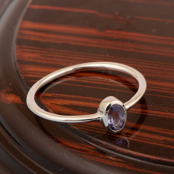Oval Cut 5X3MM Bezel Set Tanzanite 925 Sterling Silver Women Stacking Ring - Kimaya INC