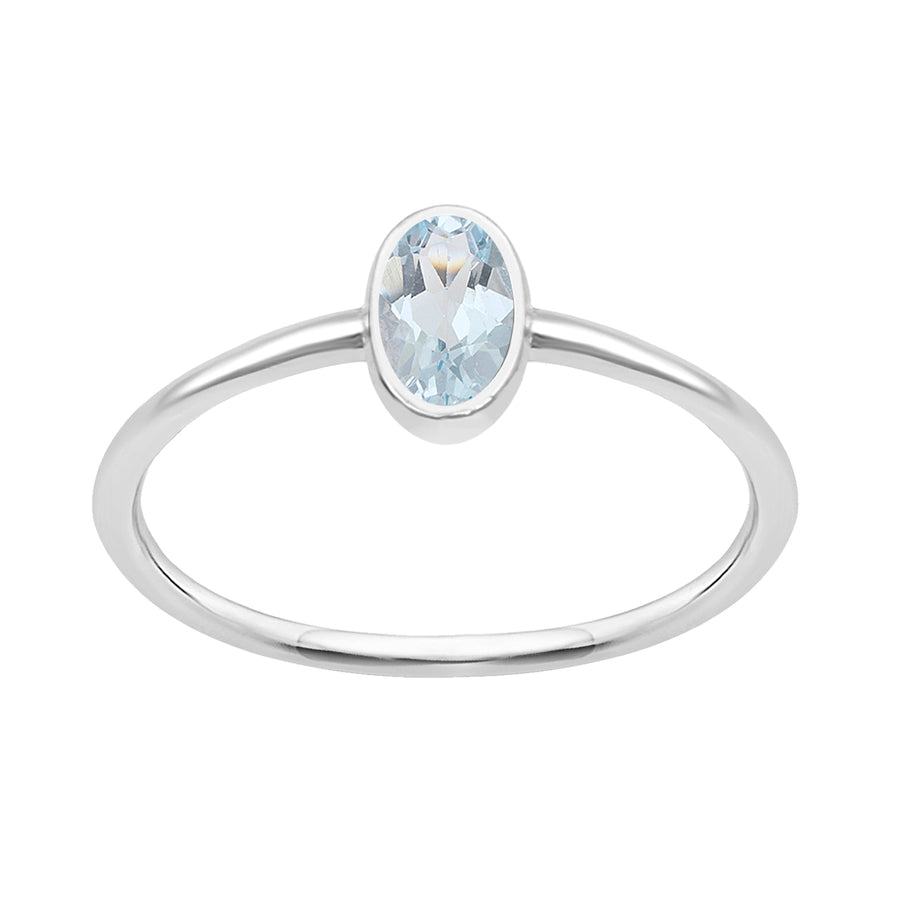 Aquamarine Bezel Set Minimalist Solitaire Ring- Sterling Silver