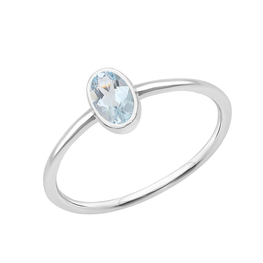 Aquamarine Bezel Set Minimalist Solitaire Ring- Sterling Silver