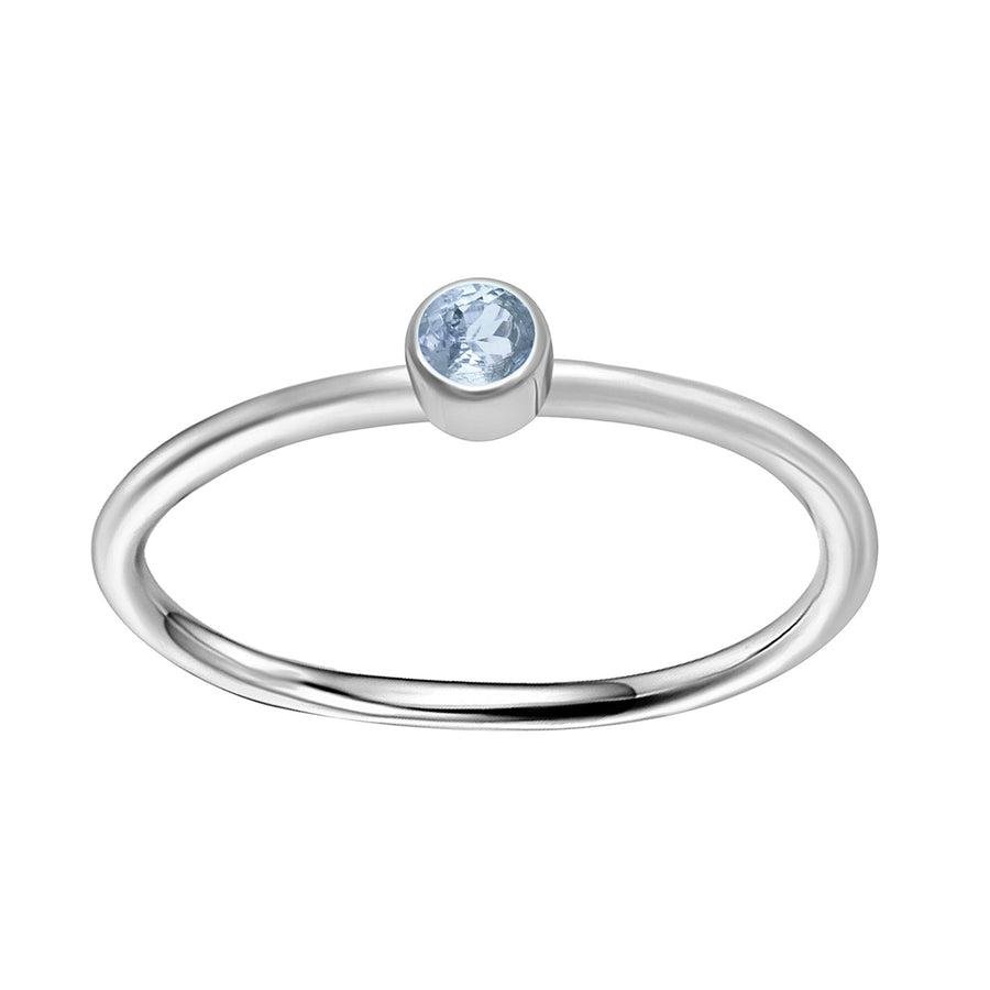 Aquamarine Bezel Set Solitaire Ring -Sterling Silver