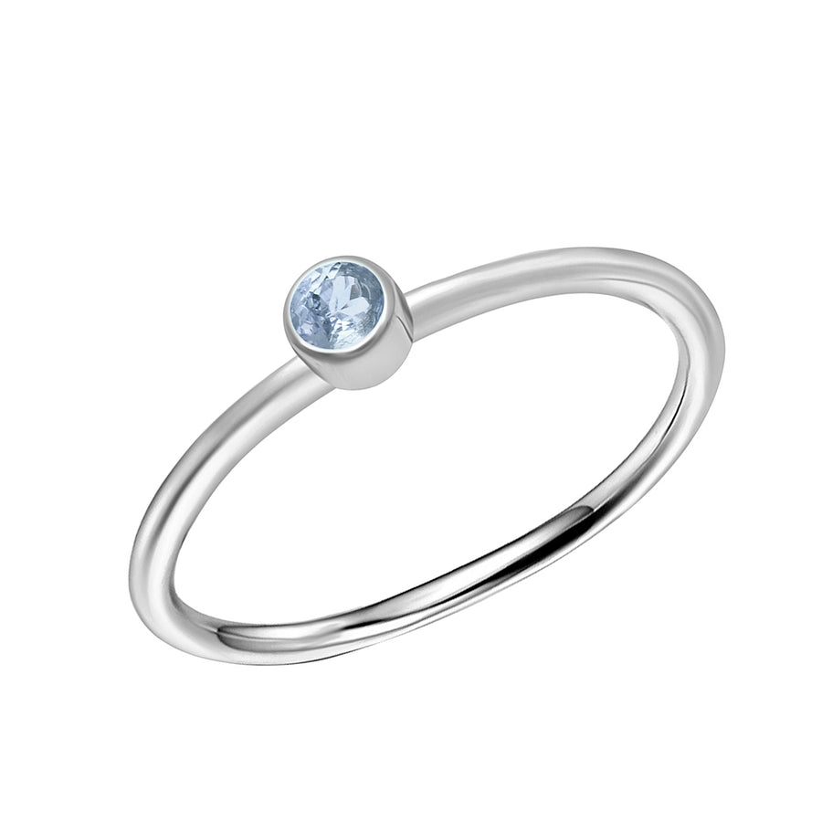 Aquamarine Bezel Set Solitaire Ring -Sterling Silver