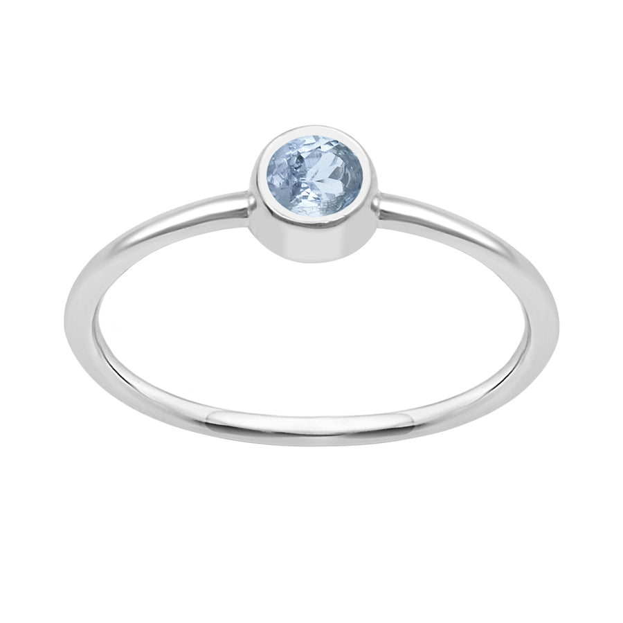 Aquamarine Bezel Set Minimalist Design Ring -Sterling Silver